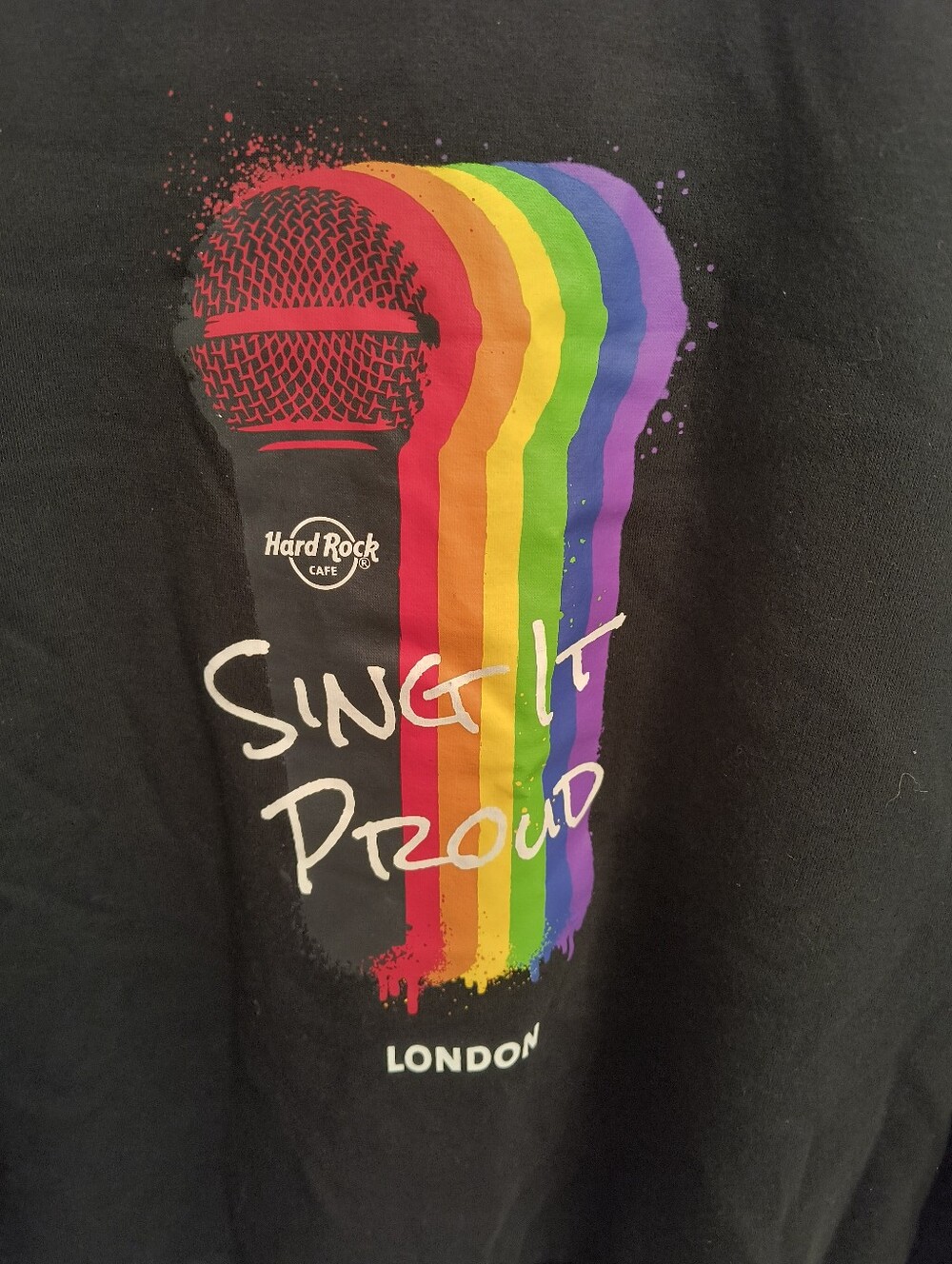 Hard Rock Cafe London Sing It Proud Rainbow Microphone Black Sweatshirt M Pride